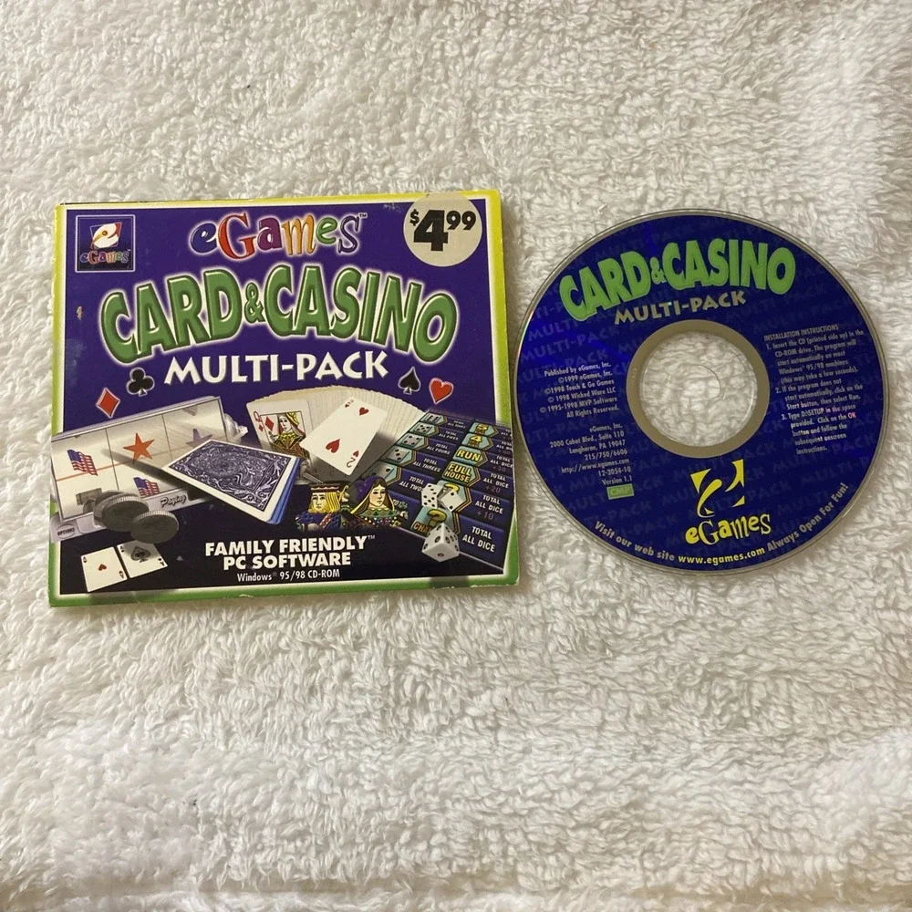 EGame Card And Casino Multipack‎ PC CD ROM Windows 95 98 Games Family Fun
